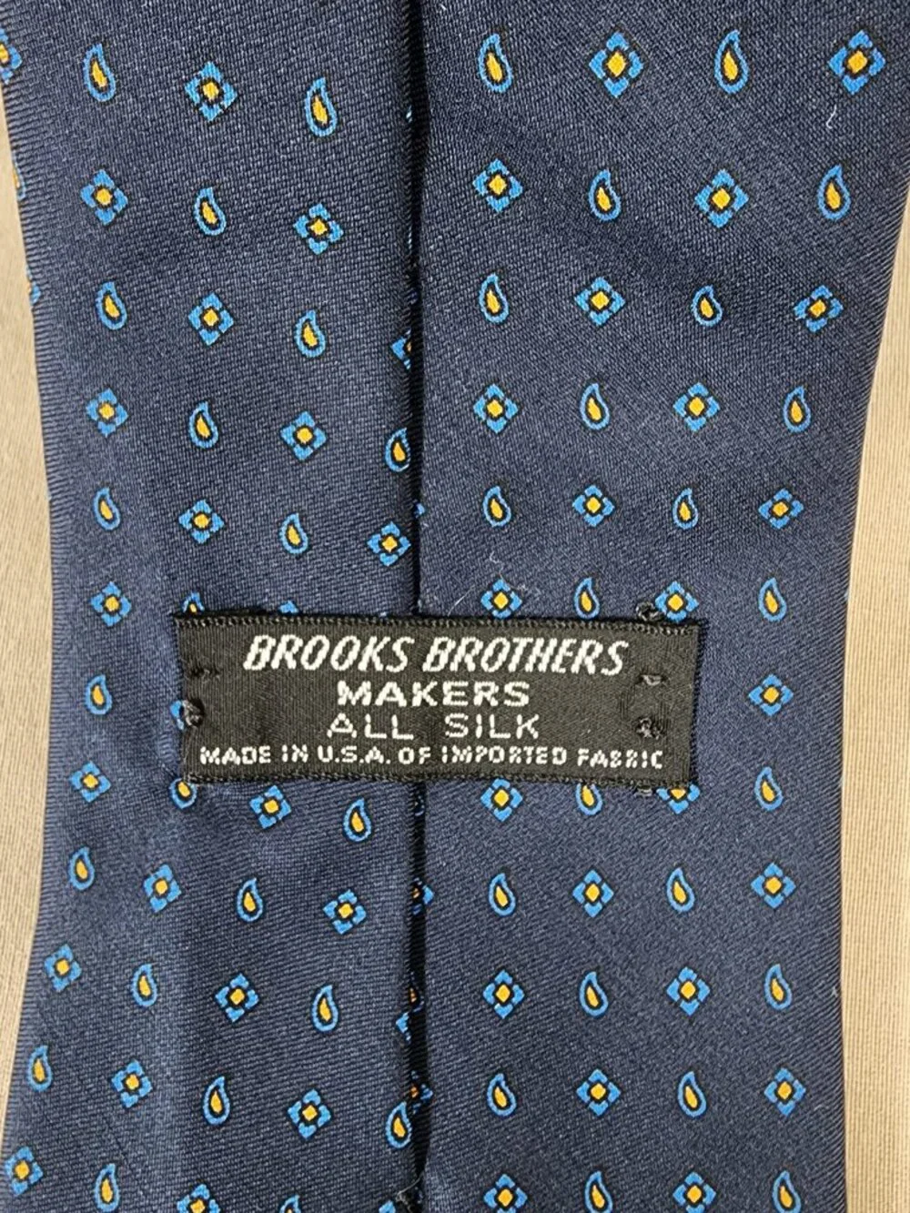 Brooks Brothers Tie Men’s Navy Blue Geometric Print Silk Necktie 3.5” x 63” USA